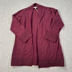 Evolution by Cyrus Open Front Cardigan Sweater Burgundy Size Small 3/4 Sleeve